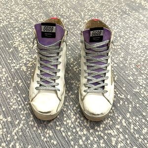 Golden Goose Francy high tops white lavender, hot pink and blue, size 41